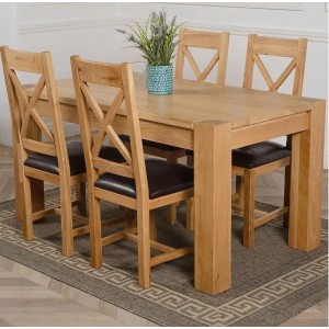 Chunky1m2 : Bàn Ăn Gỗ Sồi 1m2 + 4 Ghế ( Lưng X - Mặt Nệm PU )